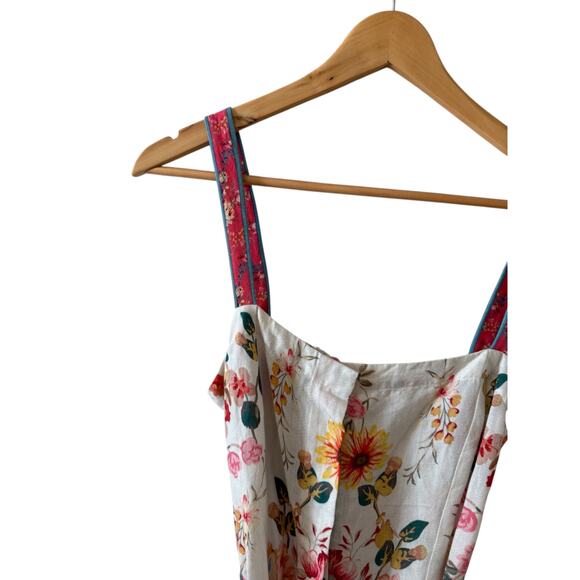 Anthropologie Ranna Gill Floral Print Linen Belted Shorts Romper S - Picture 6 of 11